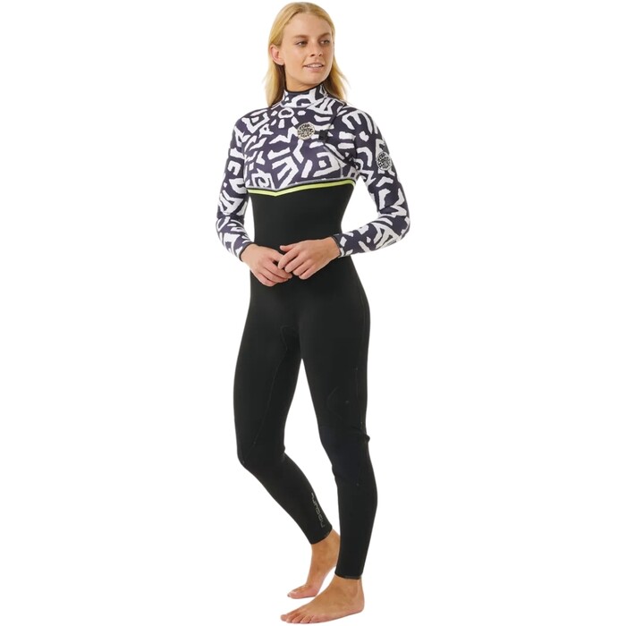 2024 Rip Curl Womens E-Bomb 4/3mm Zip Free Wetsuit 14LWFS - Black / Lime